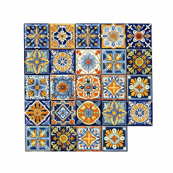 LAMIRO 24Pcs 6X6 in Decorative Tile Stickers,Peel And Stick Self Adhesive Removable Moroccan Tiles Backsplash Waterproof for Kitchen Bathroom Furniture Staircase Home Decor