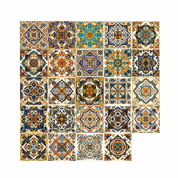 LAMIRO 24Pcs 6X6 in Decorative Tile Stickers,Peel And Stick Self Adhesive Removable Moroccan Tiles Backsplash Waterproof for Kitchen Bathroom Furniture Staircase Home Decor