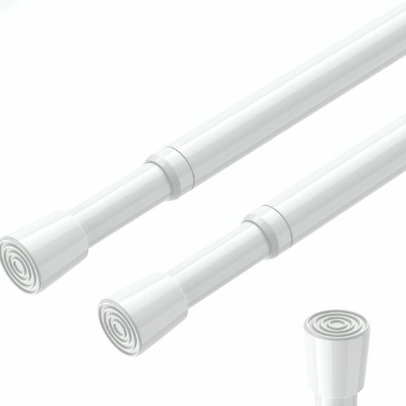 LAMIRO 2PCS White Tension Rod 16 to 28",Adjustable Spring Curtain Rod No Drilling,Spring Tension Rods for Window DIY Projects Cupboard Wardrobe Small Curtain Rods Short Tension Rod