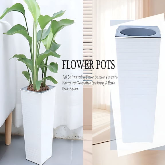 LAMIRO 2Pcs Pack Heavy Duty Plastic Resin Tall Tapered Planter Pots Large Square Planter Flower Pot With Drainage Holes For Indoor Outdoor Deck Porch Garden Home Patio Front Door,Porch Planters