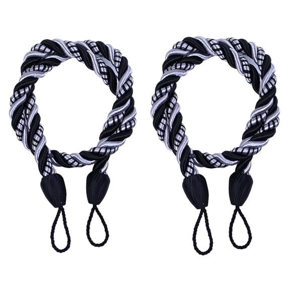 LAMIRO 2Pcs Ropes Tie Backs for Window Curtain Cord Buckle Tiebacks Black Curtain Ties