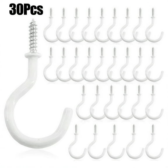 TALENO 30 PCS Cup Hooks,Ceiling Hanging Hooks Screw Cup Hooks Utility Black Screw-in Hooks Heavy Duty Mug Cup Hook Holders for Hanging Tea Cup Key Indoor and Outdoor Use (White)