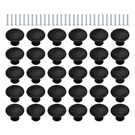 LAMIRO 30pcs Round Dresser Drawer Knobs Stainless Steel Matte Black Cabinet Knobs for Home