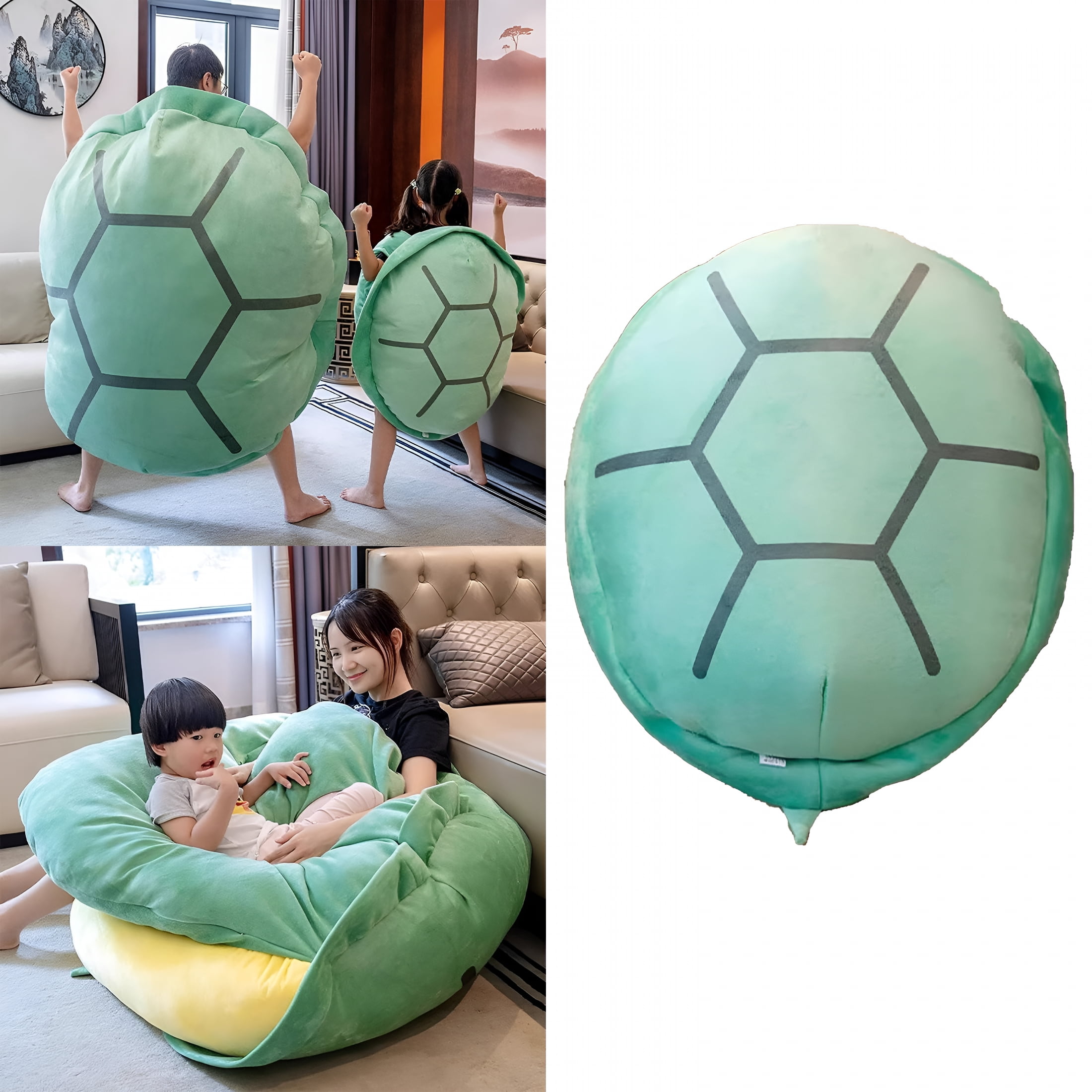 LAMIRO 31.5inches Turtle Shell Body Pillow,Adult/Kids Multifunctional Giant Wearable Turtle Shell Pillow Weighted Green