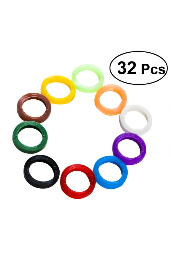 32pcs Bright Colored Silicone Key Caps Sleeve Ring Key Caps Elastic Key Tags Key Identifier Coding Rings(Mixed Color)