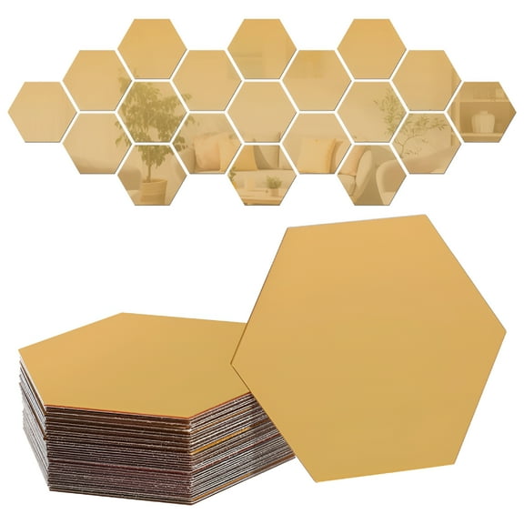 LAMIRO 36Pcs Hexagon Mirror Wall Stickers Self Adhesive Mirror Tiles Living Room Bedroom Decor
