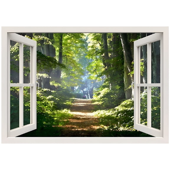LAMIRO 3D Forest Window Wall Stickers -Fake Window Removable Scenery View Landscape Decals for Home Decoration