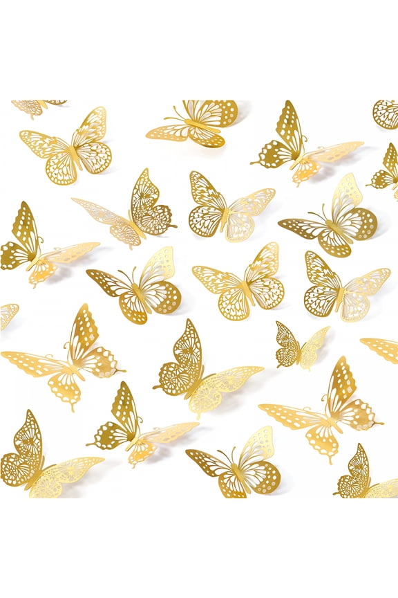 3D Gold Butterfly Wall Sticker 48 Count Butterfly Wall Decor Gold Butterflies