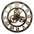 thumbnail image 1 of LAMIRO 3D Large Classic Vintage Wooden Silent Wall Clock Retro Gear Hanging Clock Roman Numeral Horologes European Style Steampunk Industrial Decor for Living Room,Bar,Gold,30cm, 1 of 7