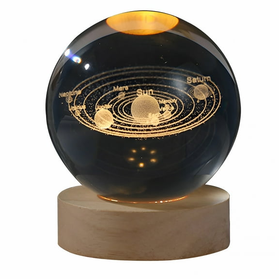 LAMIRO 3D Solar System Crystal Ball Night Light, LED Illuminated Space Model with Solid Wood Base, Astronomy Decor and Science Gift