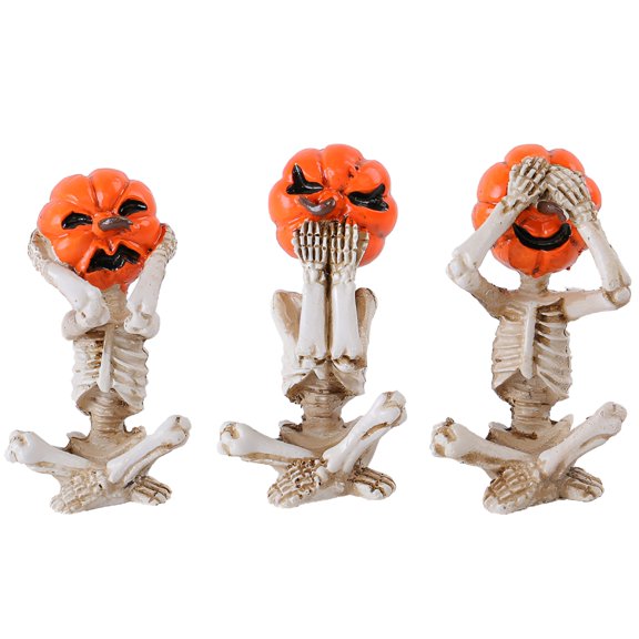 LAMIRO 3Pcs Halloween Pumpkin Statue Set See No Hear No Speak No Skeleton Decor for Home&Halloween Party Decorations 3.4*2 Inch