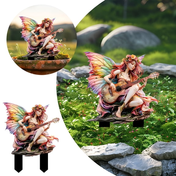 LAMIRO 4 Pcs Fairy Garden Kit Acrylic Bohemian Garden Statues Yard Decorations Outdoor Decorative 2D Fairies Figurines Novelty Ornaments for Flower Pot Yard Lawn Porch Patio Balcony