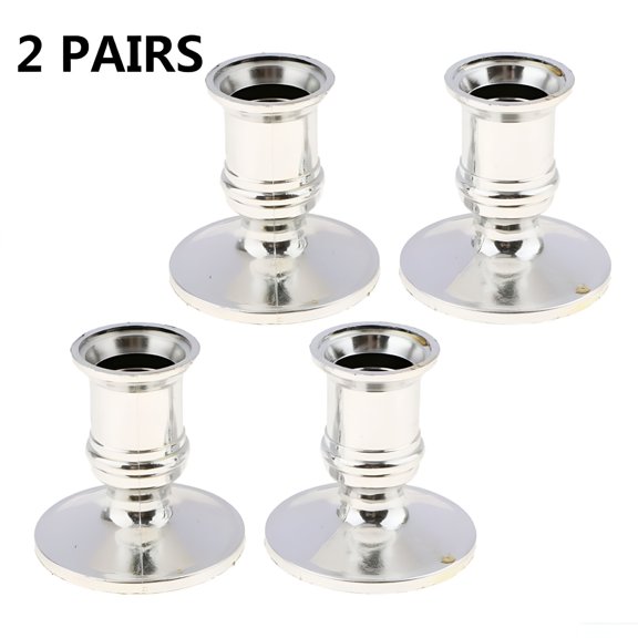 LAMIRO 4 Pcs Taper Candle Holders Traditional Shape Fits Standard Candlestick Silver