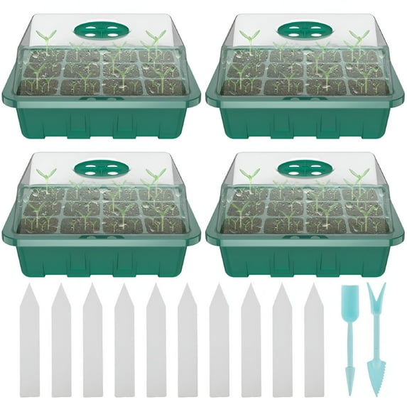 LAMIRO 4 Pieces Mini Greenhouse 12 Compartments Indoor Greenhouse Propagation Farm Courtyard Green Plant Water Culture Automatic Water