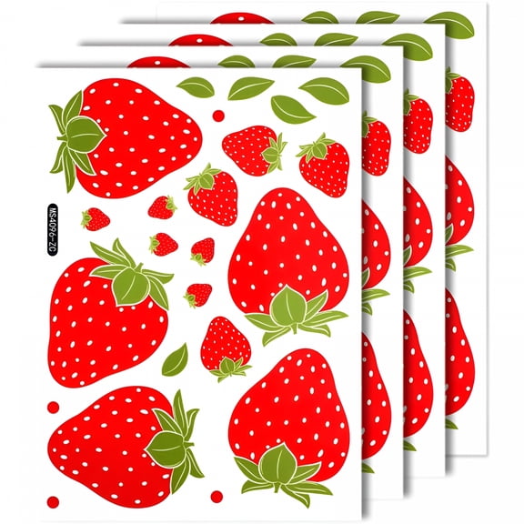 LAMIRO 4 Sheets / 92Pcs Strawberry Wall Decals,Removable Cute Fruit Wall Stickers for Girls Bedroom Dorm Dining Room Kitchen Bathroom Waterproof Decor