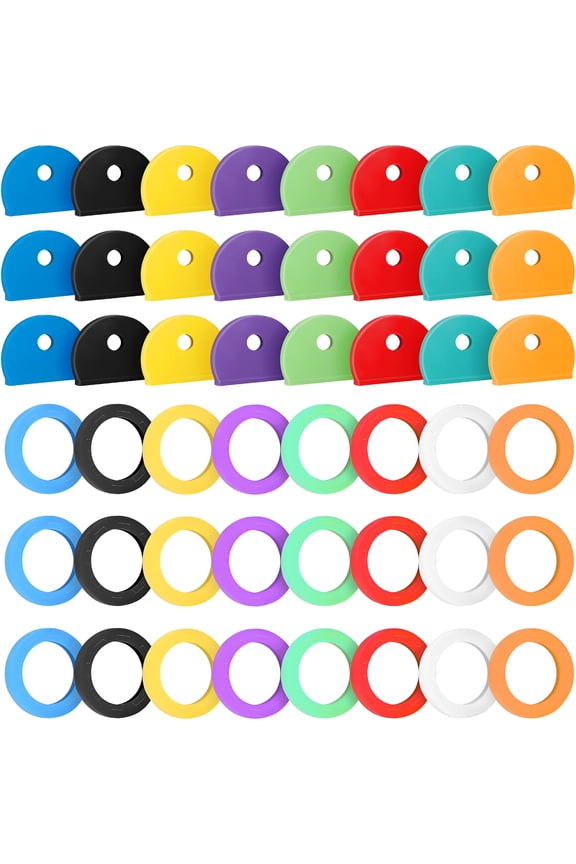 48 Pack Key Caps Covers 1 Inch Standard & 0.95 Inch Round Key Caps Set 2 Styles Key Head Protectors for Small Regular Round Flat House Keys,8 Colors