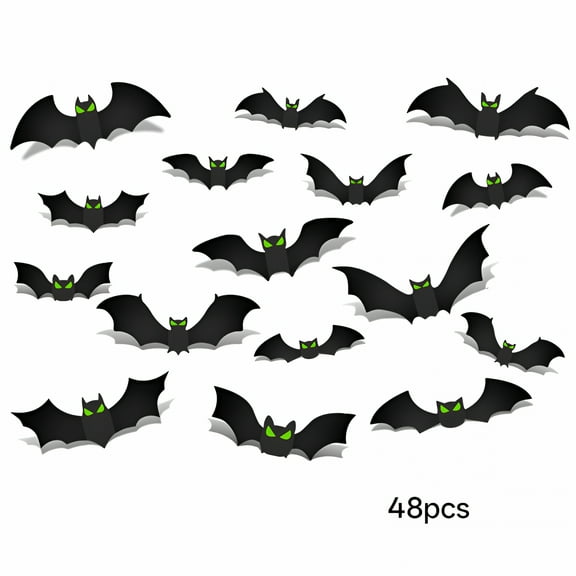 LAMIRO 48Pcs Halloween Garage Door Decorations Magnets Bats with Glow in the Dark Eyes Luminous Magnetic Black Bats Stickers Halloween Decorations for Garage Door Car Refrigerator