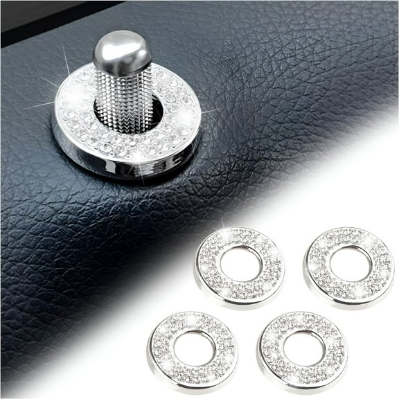 LAMIRO 4PCS Crystal Door Lock Cover Stickers Decoration Ring, Bling Car Interior Accessories for Women, Rhinestones Pull Rod Bolt Decorations, Suitable for Most Cars, Trucks