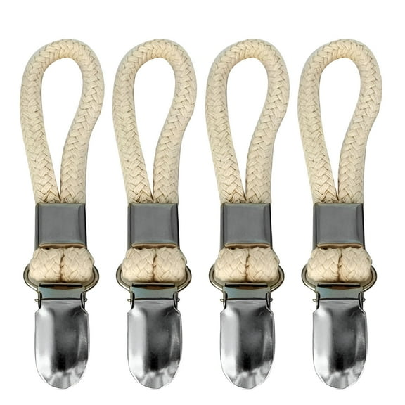 LAMIRO 4Pcs Braided Cotton Loop Metal Towel Clips Household Organization Supplies for Home Bedroom Dormitory Organize Rack