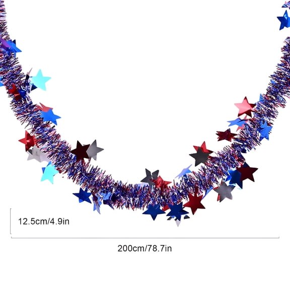 LAMIRO 4th of July Tinsel Garland Patriotic Metallic Star Hanging Twist Garland Glitter Patriotic Hanging Decoration Supplies Red White Blue Metallic Chunky Tinsel (A)