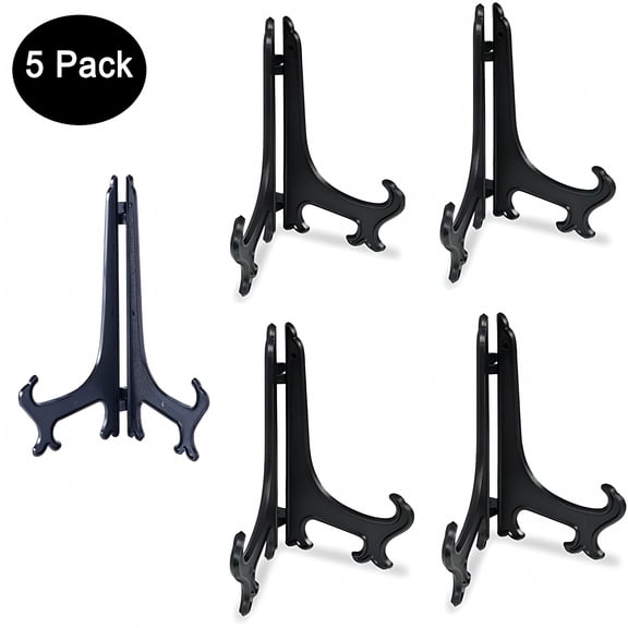 LAMIRO 5 Pack 7 Inch Acrylic Easel Stand,Display Stand,Plate Stands for Display,Photo Holder Picture Frame Book Stand -Black Color