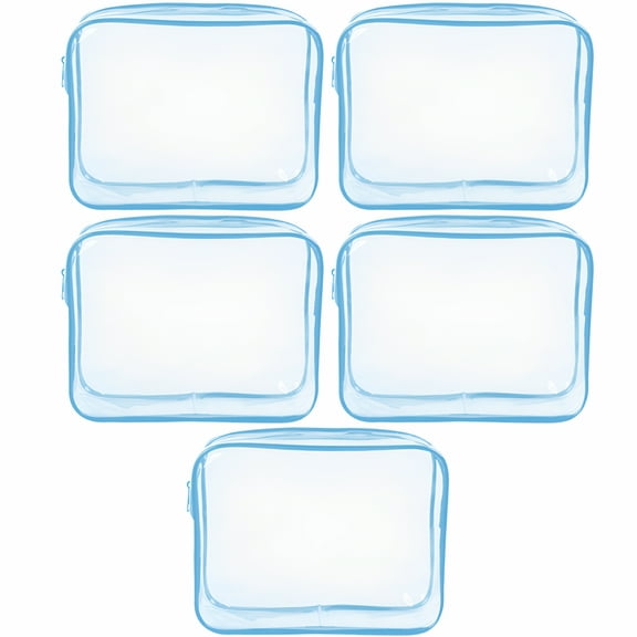 LAMIRO 5 Pack Clear PVC Zippered Toiletry Carry Pouch Portable Cosmetic Makeup Bag for Vacation, Bathroom and Organizing