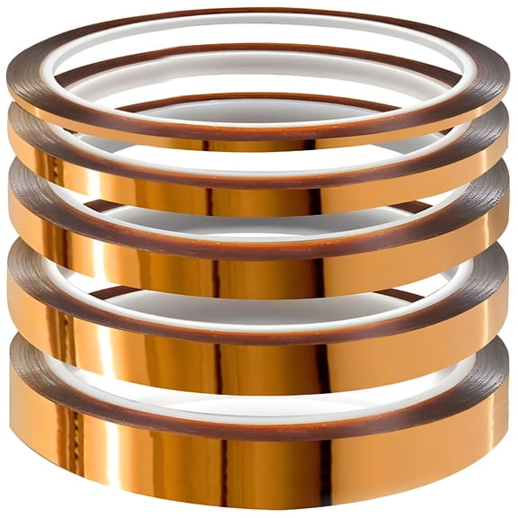 LAMIRO 5 Rolls Heat Resistant Transfer Tape for Sublimation, Polyimide Film Up to 536F, Residue Free Adhesive for 3D Printer, Soldering, PCB Boards, Powder Coating