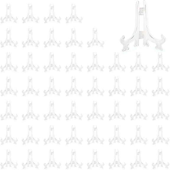 LAMIRO 50 Pack 3 Inches Tall Mini Plastic Easel Stands for Small Picture,Painting,Plate,Card Display