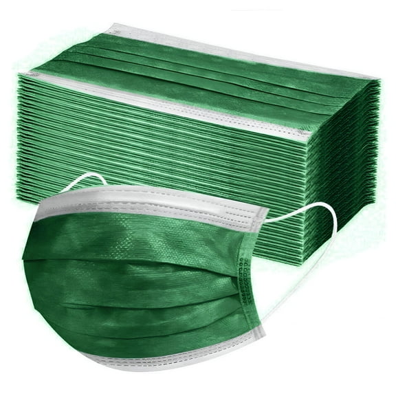 LAMIRO 50 Pack Disposable Face Masks for Adults,3-Ply Masks with Adjustable Nose Wire & Comfort Ear Loop for Daily Use (Dark Green)