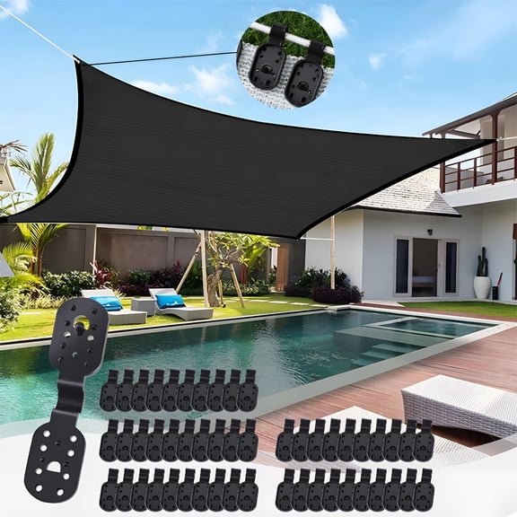LAMIRO 50 Pack Shade Cloth Clips for Garden Netting | Heavy Duty ABS Plastic Sun Shade Net Fasteners | Universal Black Ellipse Style | Secure Bird Netting,Shade Fabric Accessory | 4.1x0.9in Durable