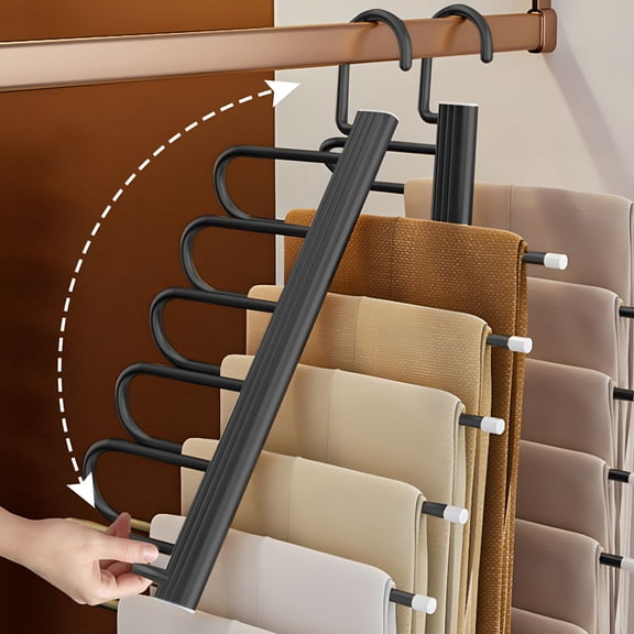 LAMIRO 6 Layers Pants Hangers,Space Saving Multifunctional Pant Rack,Metal Closet Organizer for Pants Jeans Leggings Trousers