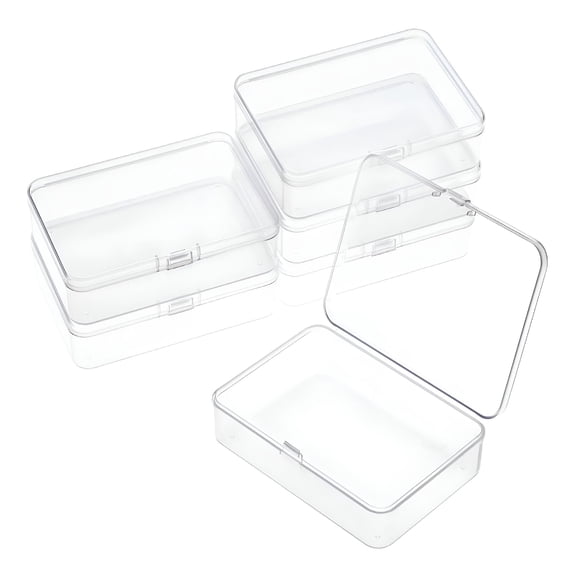 LAMIRO 6 Packs Rectangle Small Clear Plastic Storage Containers Box Case with Hinged Lid Crafts Organizer for Crayons,Bobby Pin,Beads (3 x 2in)