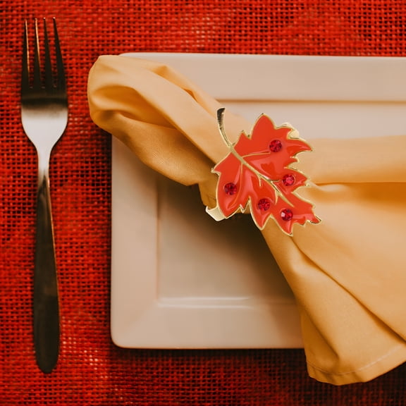 LAMIRO 6 Pcs Warm Atmosphere Maple Leaf Napkin Rings for Holiday Celebrations Orange Alloy Fall,Fall Napkin Rings