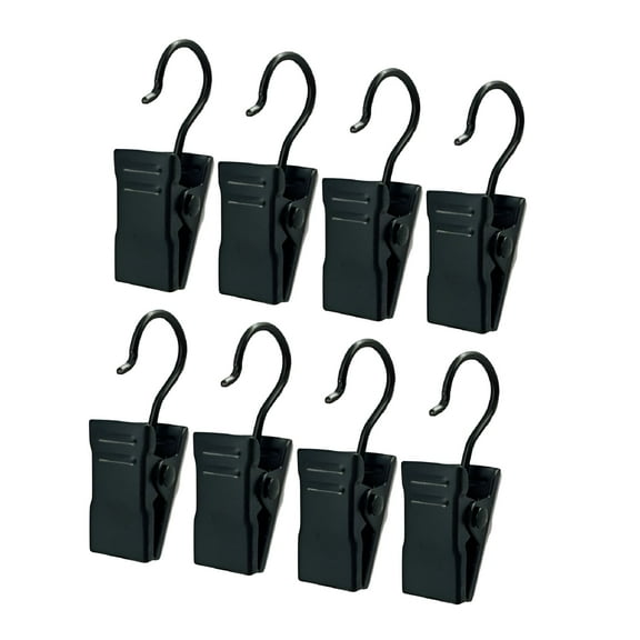 LAMIRO 60 PCS Curtain Rings Hooks for Drapes Easy Installation Black Stainless Steel Clips