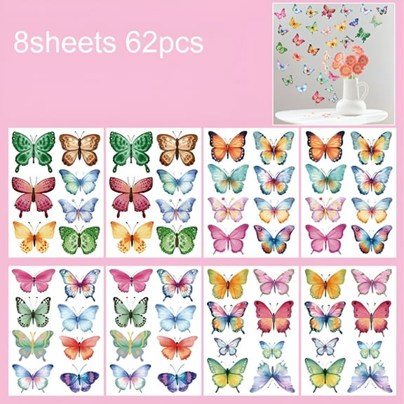 LAMIRO 62 Pcs Butterfly Wall Stickers Vinyl Colorful Decals Peel And Stick for Living Room Kids Bedroom Classroom Wall Furniture Window Decor