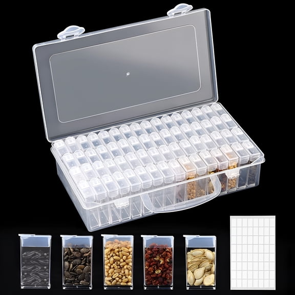 BPPEG 64 Slots Plastic Seed Storage Box with Label Stickers for Flower&Vegetable Seeds