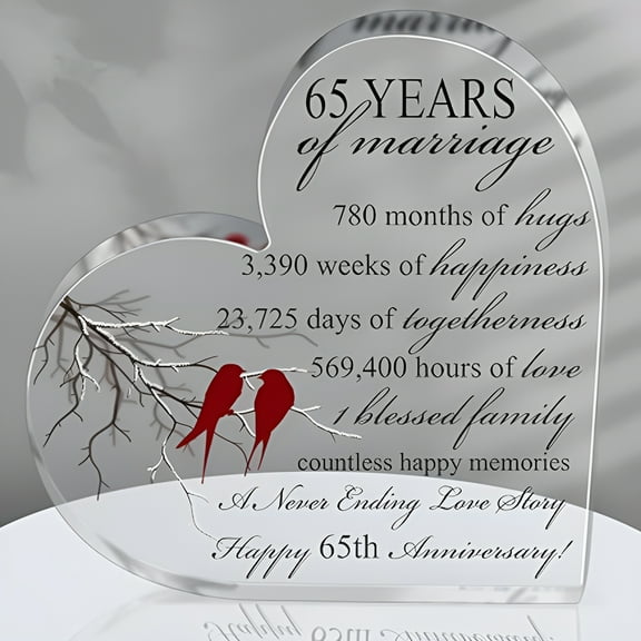 LAMIRO 65Th Years of Marriage Gift Wedding Anniversary Heart Marriage Keepsake Decoration Gift for Couple Parent Women Mom Husband Wife