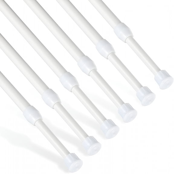 LAMIRO 6Pcs Tension Rod,Tension Curtain Rod,No Drilling Rustproof Spring Small Tension Rod,Adjustable Tension Rods for Closet,Kitchen,Cupboard,Wardrobe,Bookshelf (White,16-28")