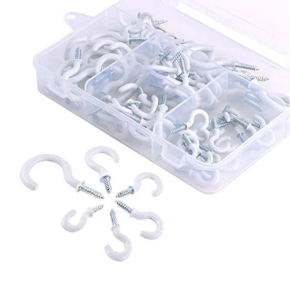 LAMIRO 70 Pack Small White Cup Hooks Outdoor String Light Patio Hooks Wood Screw in Coffee Mug Hooks for Hanging Ceiling Coated Wall Hook for Home,Office,Indoor,Outdoor Use,6 Sizes