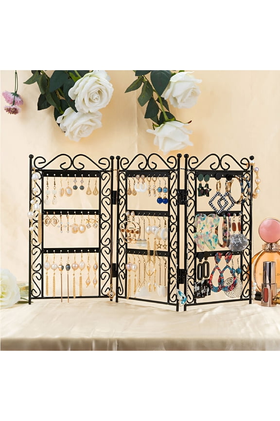 72 Holes Jewelry Display Stand, Metal Foldable Earring Holder Organizer Tree for Earrings, Ear Studs, Rings, Necklaces, Bracelets and Small Accessories Storage Display