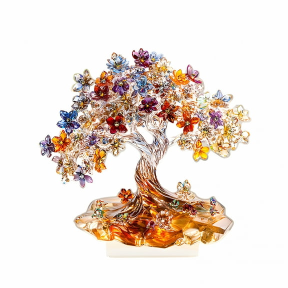 LAMIRO 8 Inch Acrylic 2D Tree of Life for Positive Energy, Good Luck, Money, Fengshui Bonsai Tree Gemstone Tree for Home Office Desk Decor, Spiritual Birthday Gift for Women