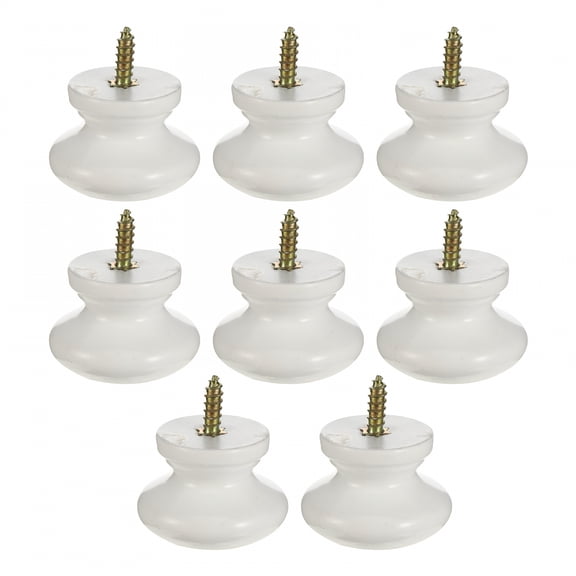 LAMIRO 8 Pack Round Wood Cabinet Knobs 1.3" Diameter White Handles