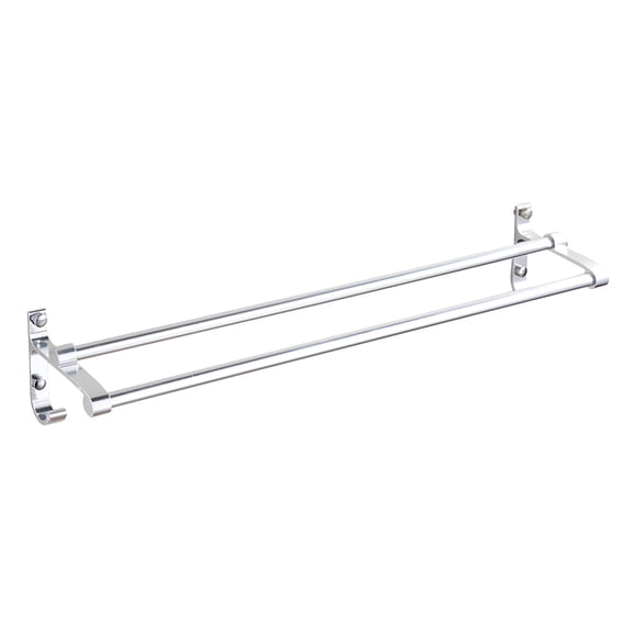 LAMIRO Aluminum Bathroom Towel Rack Double Bar Towel Rod Shelf Toilet Bath Towels Holder (Silver 50cm)