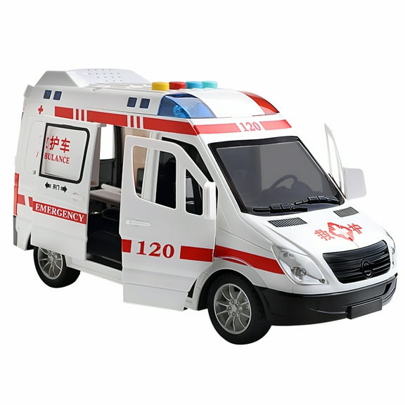 LAMIRO Ambulance Toy Car with Light and Siren Sound Effects,Friction Powered Wheels and LED Lights