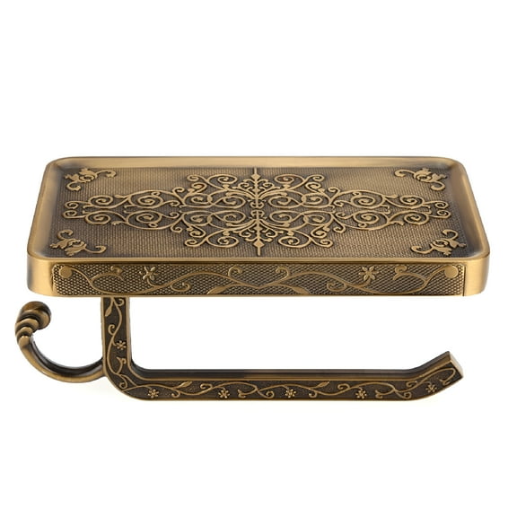 LAMIRO Antique Vintage Brass Toilet Bathroom Paper Holder Phone Shelf Wall Mounted Antique Color