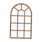 LAMIRO Arched Mirror Wall Art Simple Windowpane Arch Mirror,Decorative Mirror for Bathroom Farmhouse Entryway,Home Decor Brown