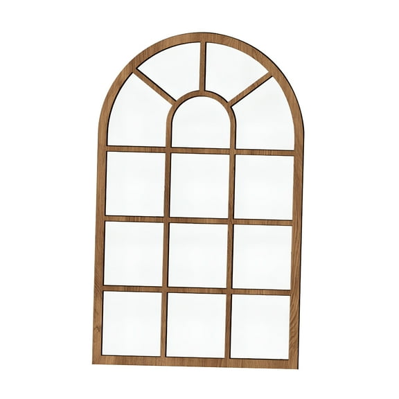 LAMIRO Arched Mirror Wall Art Simple Windowpane Arch Mirror,Decorative Mirror for Bathroom Farmhouse Entryway,Home Decor Brown