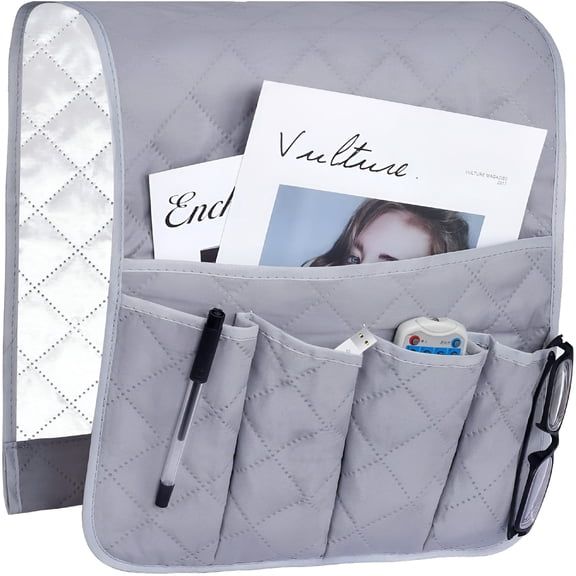 LAMIRO Armchair Armrest Organizer,Sofa Chair Protector Cover,Hanging Pockets Space Saving,Non-Slip Storage Bag for Phone,Book,Magazines,TV Remote,Gray