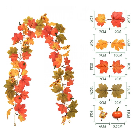 LAMIRO Artificial Maple Leaf Pumpkin Vine 5.7ft with 36 Heads,Hanging Rattan Wreath Garland Plastic Fake Plants Pendants,Welcome Home Decoration for Thanksgiving Holiday,1PC,D,68.9"