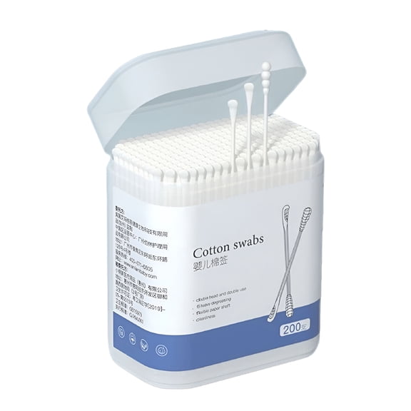LAMIRO Baby Cotton Swabs 200 Pcs, Disposable Double-End Ear And Nose Cleaner, Soft Lint-Free Buds For Infant Hygiene And Wound Care